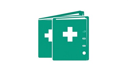 Two closed green medical binders, one slightly behind the other, against a stark white background, clean and minimalist