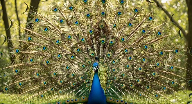 Beautiful peacock displaying feathers vibrant plumage bird wildlife nature photography amazing colors display - Powered by Adobe