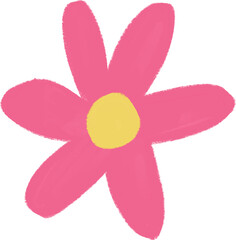 Hot Pink Cute Flower Clipart – Pastel Yellow Center Simple Floral Illustration for Kids Projects