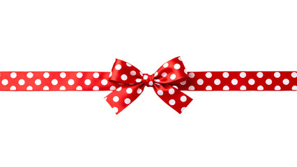 Red Polka Dot Ribbon Bow on transparent background.