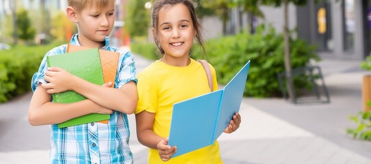 kids boy and girl looking up