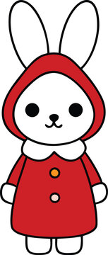 Kawaii Bunny In Santa Coat Illustration