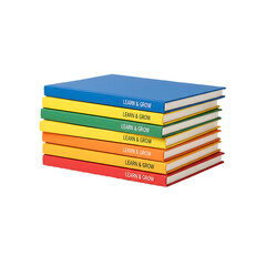 Stack of Colorful Books with Learn  Grow Text on transparent background.