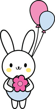 Cute Kawaii Bunny With Balloon Bouquet Artwork