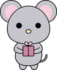 Kawaii Mouse Holding Tiny Present Illustration