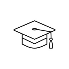 Black outline graduation cap with tassel isolated on white background

