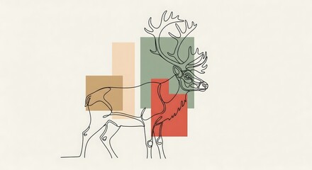 Fototapeta premium Minimalist Deer Line Art with Abstract Color Blocks