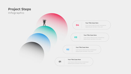 Modern Project Management Infographic Template with 4 Colorful Layered Steps and Success Icon