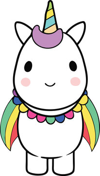 Kawaii Unicorn With Rainbow Garland Illustration
