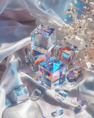 A stunning luxury holographic foil accent shines vibrantly against a clean white backdrop, perfect for modern designs and creative projects.