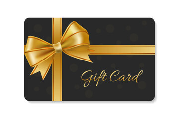 A gift voucher template with a gold realistic ribbon.  Design an invitation, certificate, gift coupon, ticket or voucher. Vector illustration.