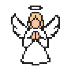 Pixel Christmas angel icon vector illustration