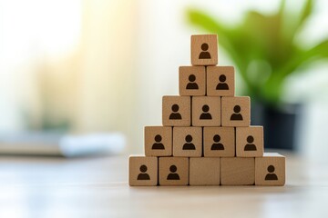 Wooden Block Hierarchy: A visual representation of a hierarchical structure, crafted from wooden blocks, symbolizes the organization and relationship in corporate world.