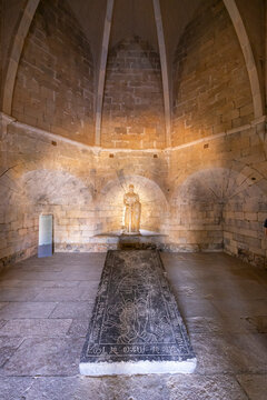 Medieval tomb effigy and knight statue in Old Church, Beja