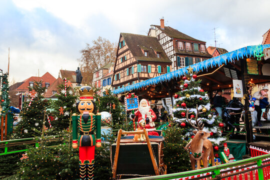 Christmas decorations in alsatian town of Colmar, France