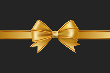 Gold bow with ribbon isolated on a black background. 