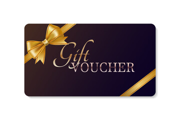 A gift voucher template with a gold realistic ribbon. Design an invitation, certificate, gift coupon, ticket or voucher. Vector illustration.