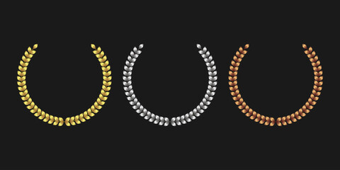 The badge "Laurel Wreath of victory", a set of gold, silver and bronze medals on a black background, ranking in a laurel frame. Vector illustration