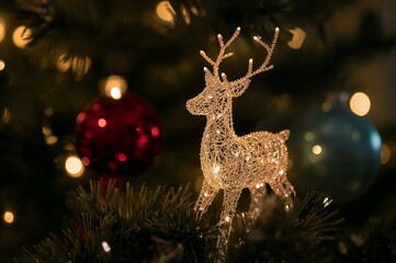 A glowing christmas reindeer with the christmast tree ornaments. A glowing christmas reindeer bring joy and happiness during the holidays.