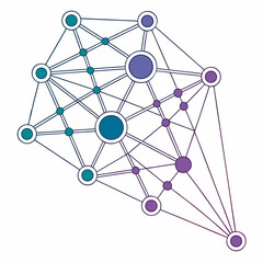 Abstract network of interconnected nodes and lines with gradient colors