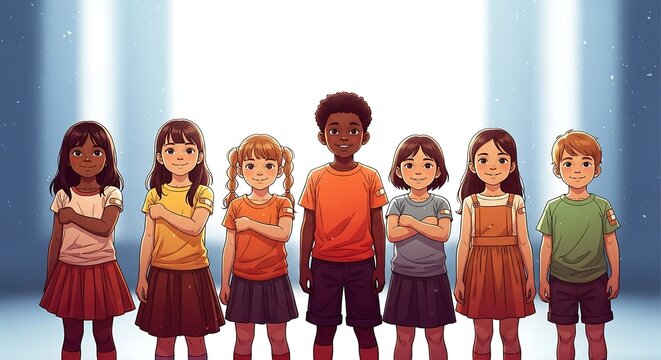diverse kids vaccinated children with band-aids standing together symbolizing herd immunity and the success of vaccination programs promoting child health