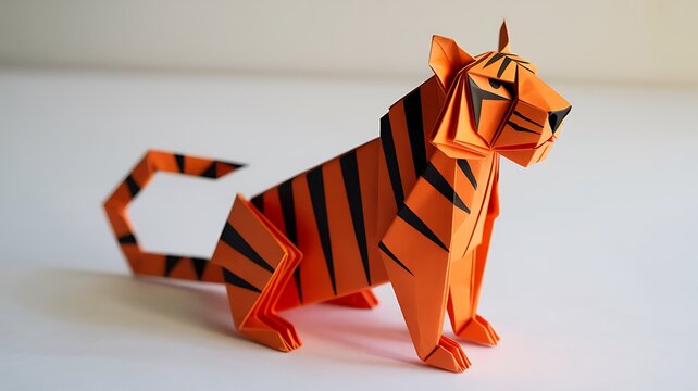 Majestic Origami Tiger Sculpture Handmade Paper Craft Wildlife Art