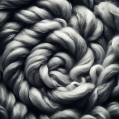 A close-up of a gray ball of soft wool creates a feeling of comfort and warmth. It is ideal for needlework and creating cozy home accessories.