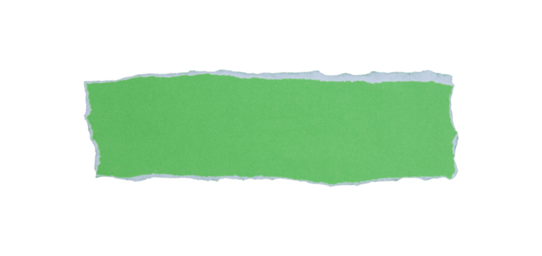 piece of blank green paper torn and ripped on transparent background. document frame design