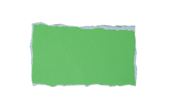 piece of blank green paper torn and ripped on transparent background. document frame design
