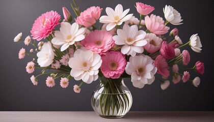 A Vase Of Flowers With Pink And White Flowers In It The Flowers Are Arranged In A Way That Makes The Vase Look Full And Beautiful