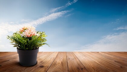 The Flower Pot On Wooden Board Have A Less Space For Copy Texture Backgrounds