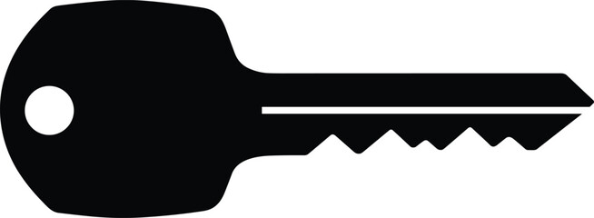 Black silhouette of classic key vector illustration symbolizing security, access control, privacy, locking mechanism, and metal tool for stock content.