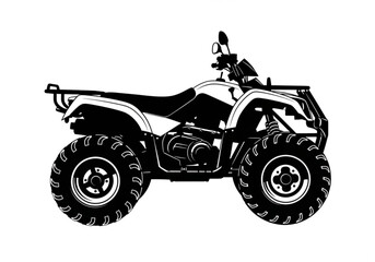 Black and white illustration of an allterrain vehicle