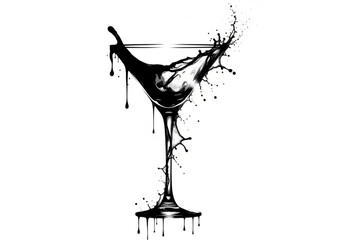 Black ink splash in martini glass