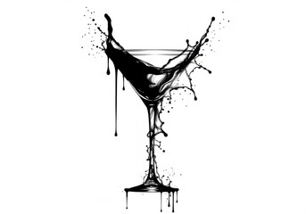 Black liquid splashing out of a martini glass