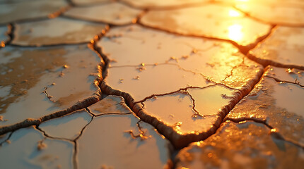 Detailed Surface of Desiccated Clay Soil Showing Deep Fissures and Warm Tones