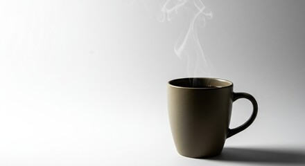 A ceramic mug filled with a dark, steaming beverage, emitting visible vapor against a pristine white studio backdrop, conveying warmth and comfort ,isolated ,tea ,aroma