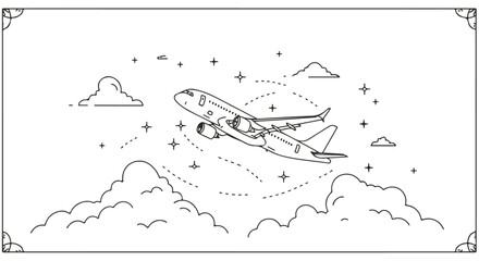 airplane taking off modern aircraft ascending through fluffy clouds conveying travel airline industry perfect for flight booking website headers.