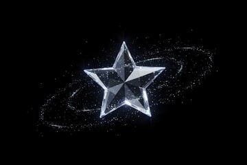 A sparkling, crystal star with a swirling galaxy effect against a black background.