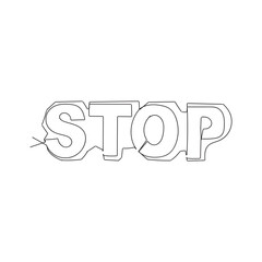 Stop text in one line drawing. One line drawing background. Continuous line drawing of stops sign. Vector illustration