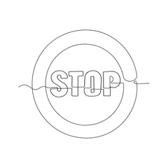 Stop text in one line drawing. One line drawing background. Continuous line drawing of stops sign. Vector illustration