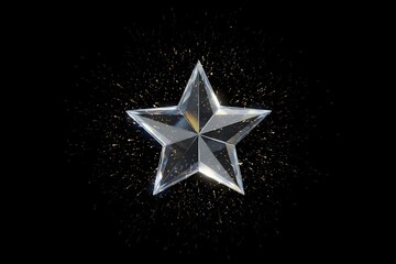 A shiny, transparent star with a golden burst effect on a dark background.