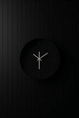 a minimalist black clock on sleek dark wooden wall background