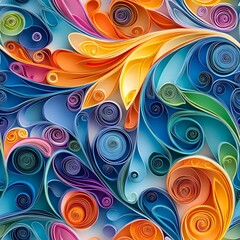 Vibrant abstract quilling art with swirling patterns and bright colors