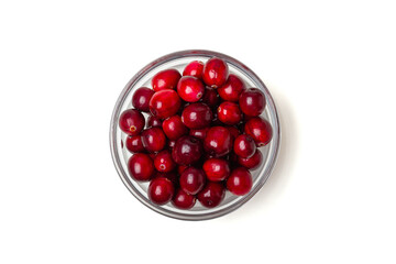 Fresh cranberries in a glass bowl