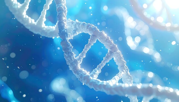 Twisting DNA double helix on a blue background, abstract rendering