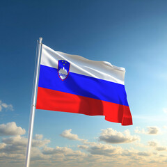 waving Slovenia's flag against the azure sky. Slovenian flag for Independence Day and Republic Day.
