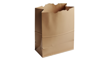 Empty brown kraft paper bag for shopping and sustainable packaging isolated on transparent background