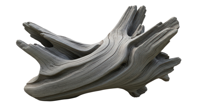 Detailed close-up of aged driftwood showcasing natural textures isolated on transparent background