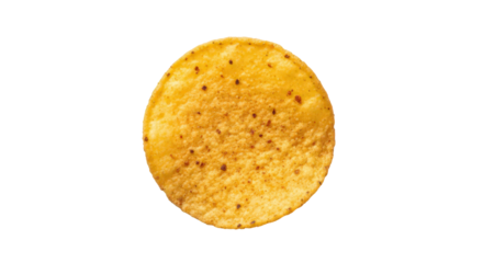Crispy round yellow tortilla chip isolated on a clean background isolated on transparent background